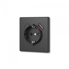 Розетка одинарна із заземленням USB-A+C 20W вугільно-чорна VIDEX NOTA (VF-NT-SK1GUC-BL) (VF-NT-SK1GUC-BL)