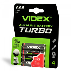 Батарейка лужна Videx LR03/AAA Turbo 4шт BLISTER (LR03T/AAA 4B)