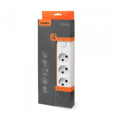 Мережевий подовжувач VIDEX ONCORD б/з 4п 2м з кнопкою White (VF-PD42-W)