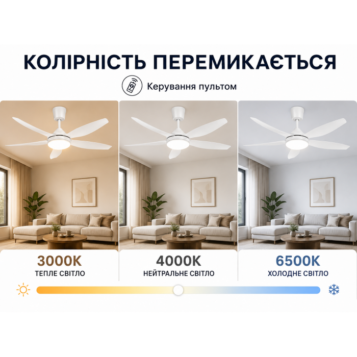 Стельова світлодіодна люстра-вентилятор Horoz Electric AEROSTAR-56 3CCT 45W з пультом