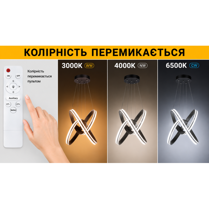 Підвісна світлодіодна люстра Horoz Electric JOLLY 3CCT БІЛА 168W з пультом керування