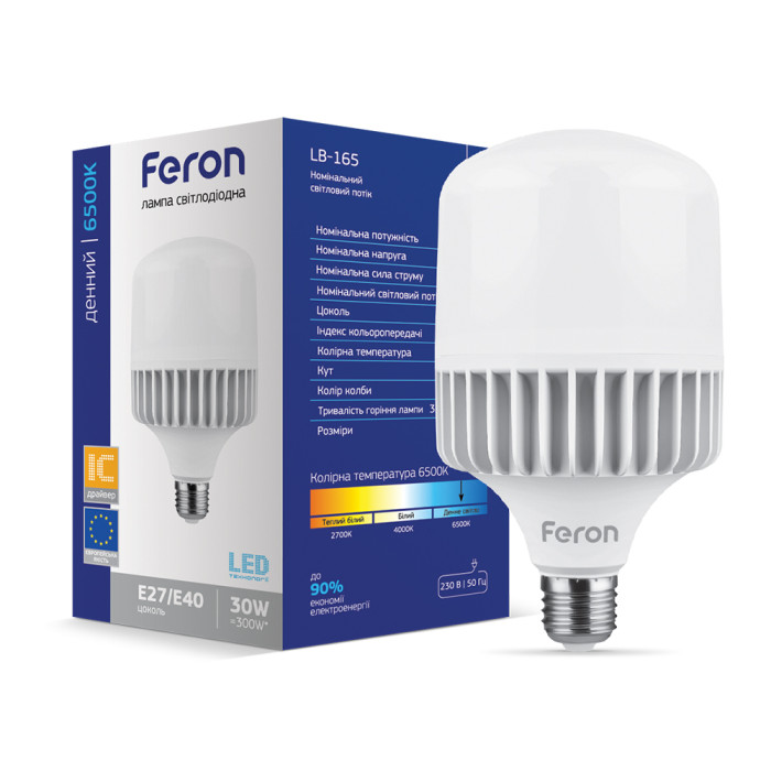 Світлодіодна лампа Feron LB-165 30Вт E27-E40 6500K (25990)