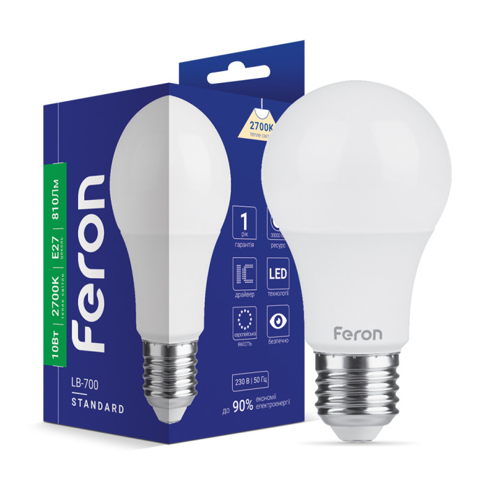 Світлодіодна лампа Feron LB-700 10Вт E27 2700K (40010)