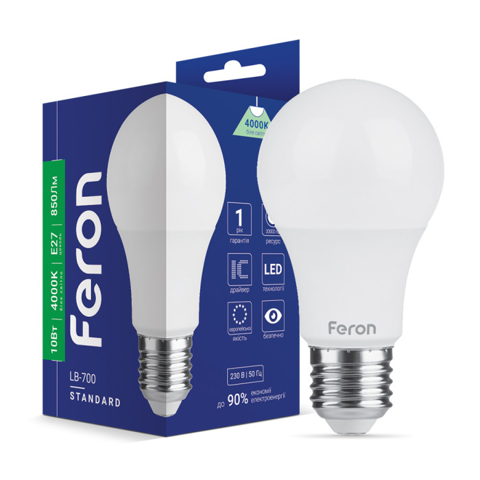 Світлодіодна лампа Feron LB-700 10Вт E27 4000K (40012)