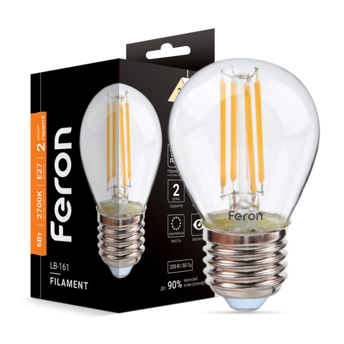 Світлодіодна лампа Feron Filament LB-161 6Вт E27 2700K (40078)