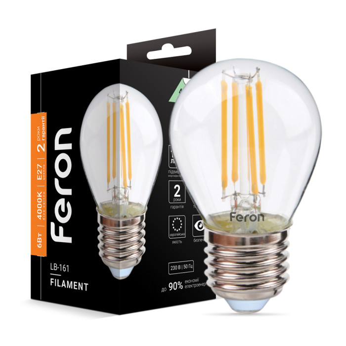 Світлодіодна лампа Feron Filament LB-161 6Вт E27 4000K (40079)