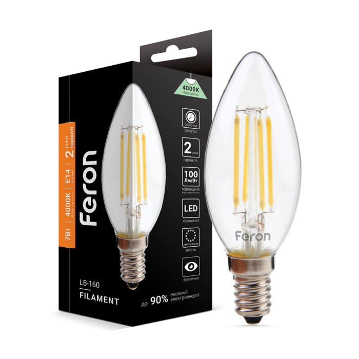 Світлодіодна лампа Feron Filament LB-160 7Вт E14 4000K (40083)