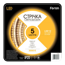 Світлодіодна стрічка Feron LS612 12В 9.6Вт/м теплий білий (27730)