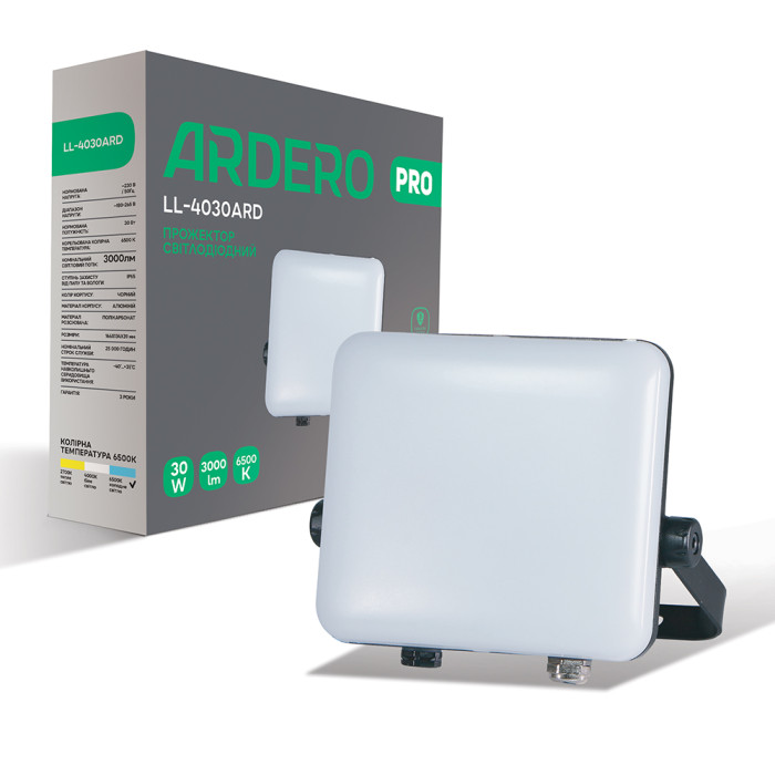 Світлодіодний прожектор Ardero LL-4030ARD PRO 30Вт 6500K чорний (80226)