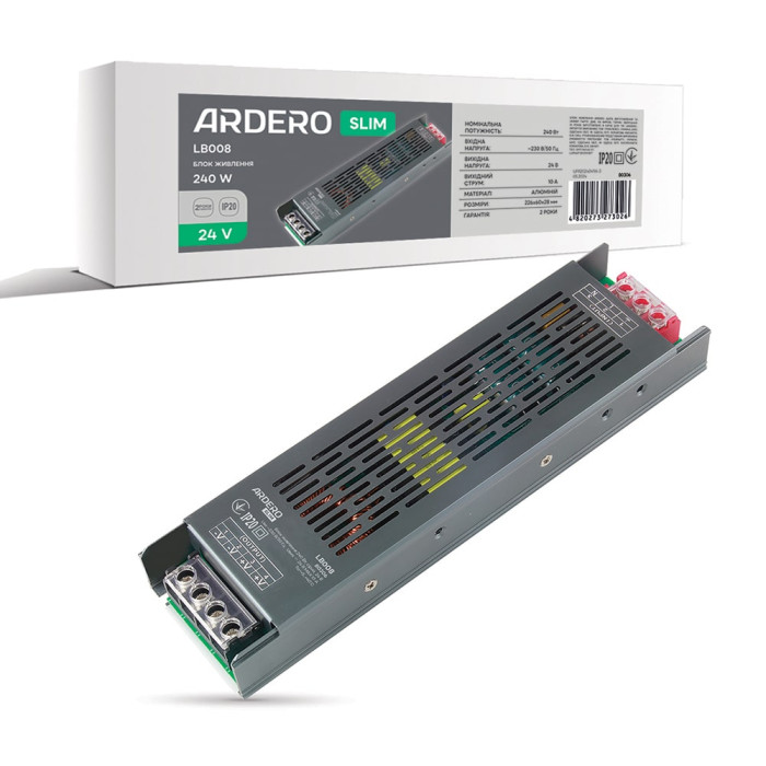 Блок живлення для LED стрічки Ardero LB008 24В 240Вт IP20 (80306) (80306)