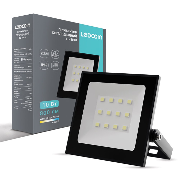 Світлодіодний прожектор Ledcoin LL-5010 10Вт 6500K чорний (80479)