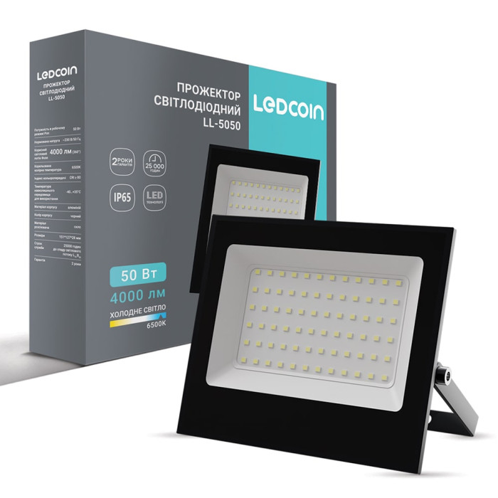 Світлодіодний прожектор Ledcoin LL-5050 50Вт 6500K чорний (80482)