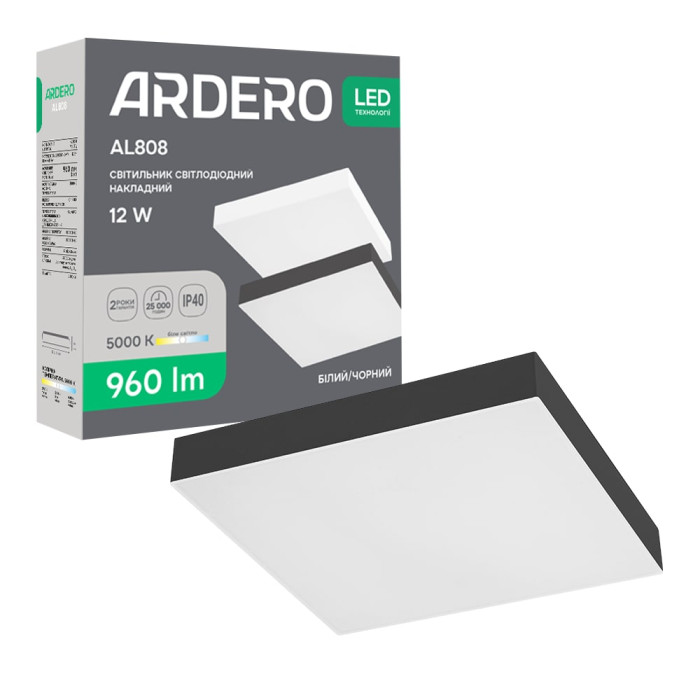 Світлодіодний накладний світильник Ardero AL808 12Вт 5000K чорний (80630)