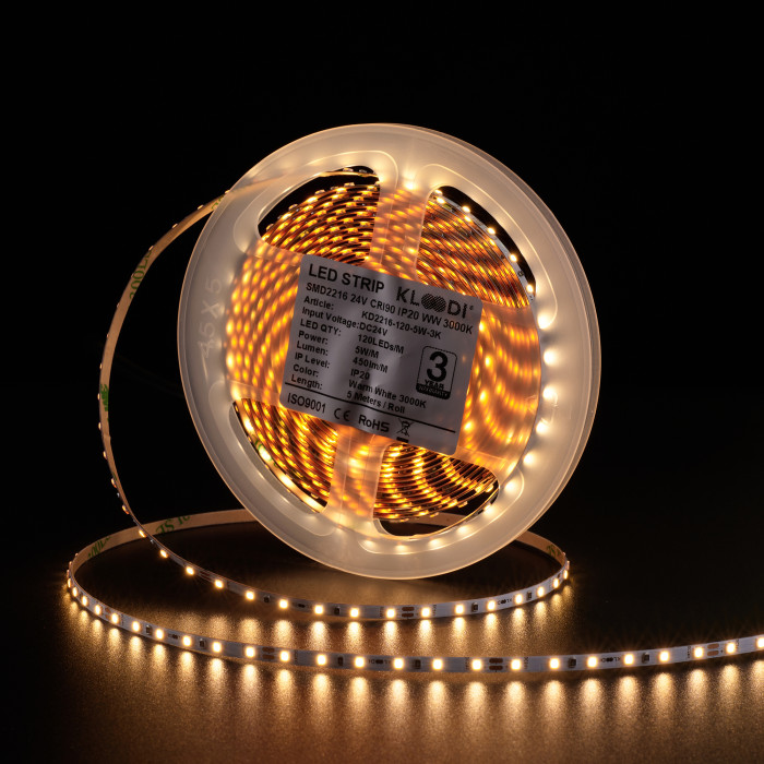 LED стрічка KLOODI KD2216-120-5W-3К-24V 5W 120LED 3000K 450LM IP20 24V