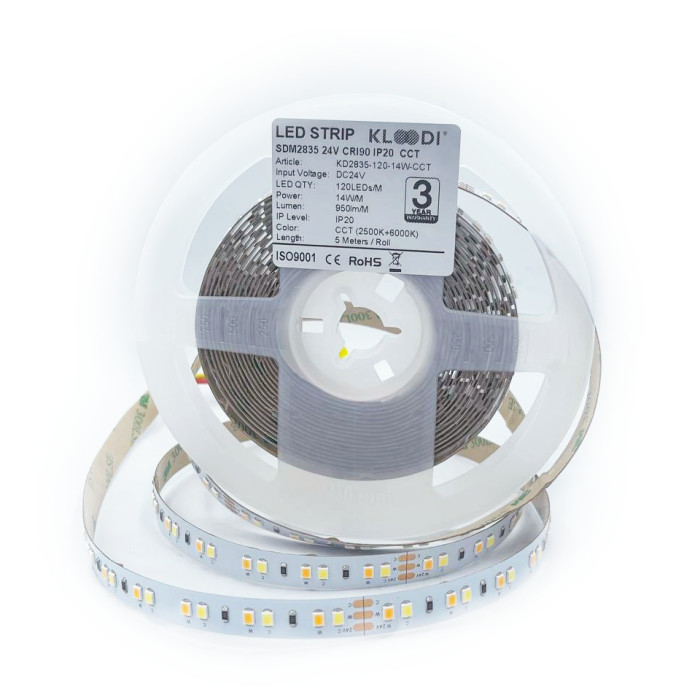 LED стрічка KLOODI KD2835-120-14W-CCT-24V 14W 120LED 2500-6000K 950LM IP20 24V