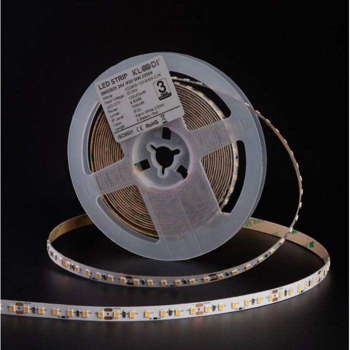 LED стрічка KLOODI KD2835-120-8.6W-2.2K-24V 120LED 2200K 700LM IP20 24V