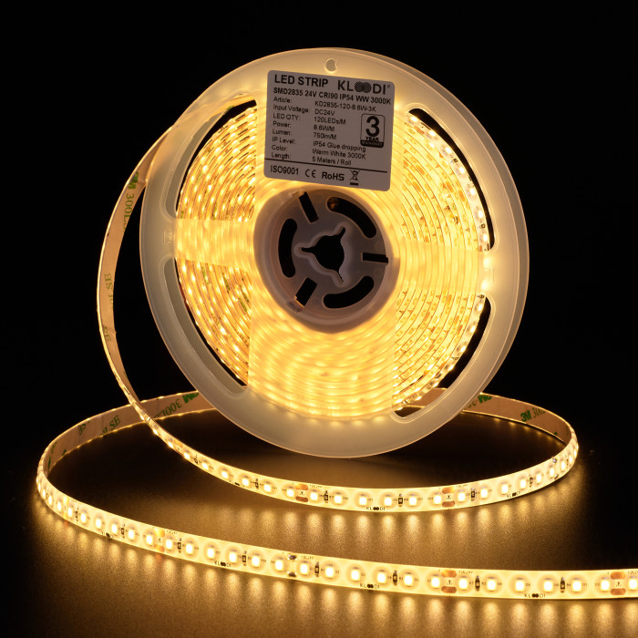 LED стрічка KLOODI KD2835-120-8.6W-3К-24V IP54 8.6W 120LED 3000K 745LM IP54 24V