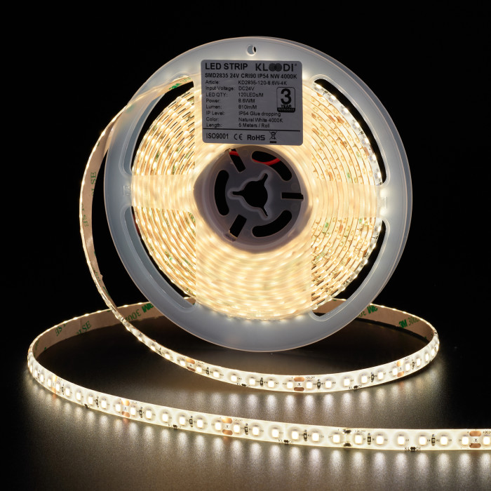 LED стрічка KLOODI KD2835-120-8.6W-4К-24V IP54 8.6W 120LED 4000K 810LM IP54 24V