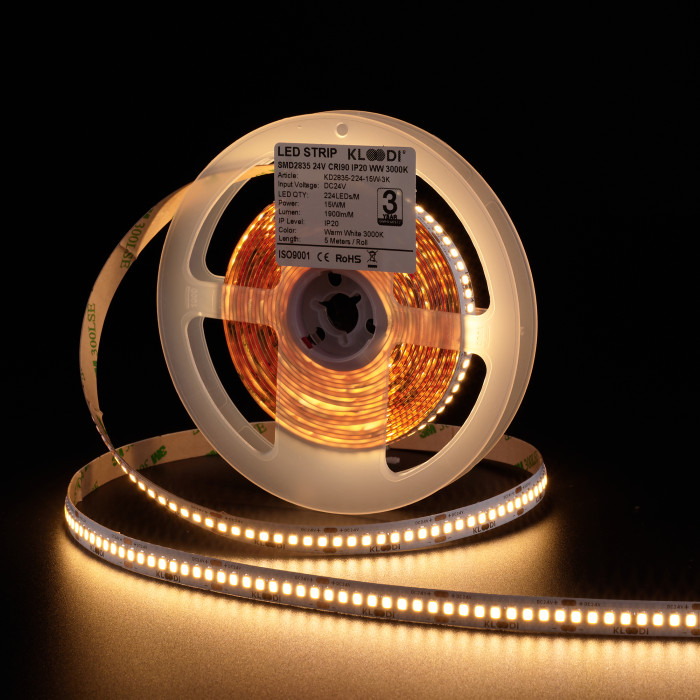 LED стрічка KLOODI KD2835-224-15W-3К-24V HE 15W 224LED 3000K 2100LM IP20 24V