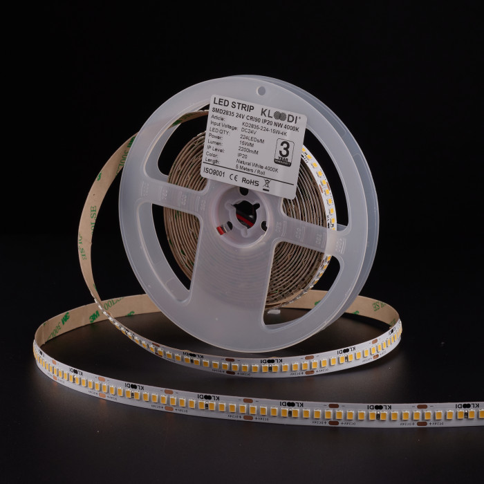LED стрічка KLOODI KD2835-224-15W-4К-24V HE 15W 224LED 4000K 2200LM IP20 24V