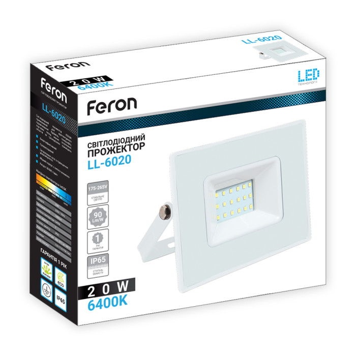 Світлодіодний прожектор Feron LL-6020 20Вт 6400K білий (40052)