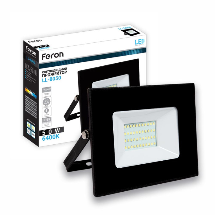 Світлодіодний прожектор Feron LL-8050 50Вт 6400K чорний (40058)