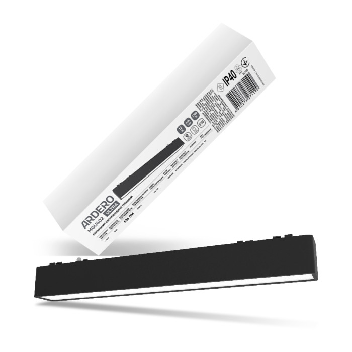 Світлодіодний магнітний трековий світильник Ardero MGU402 ULTRA 12Вт 2700K чорний (80119)