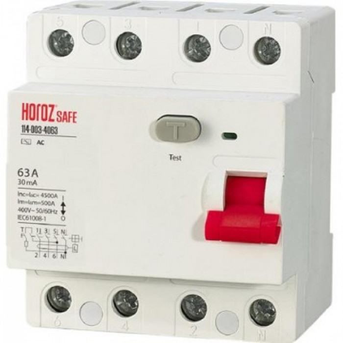 Диференційний автомат SAFE 63А 4P Horoz Electric