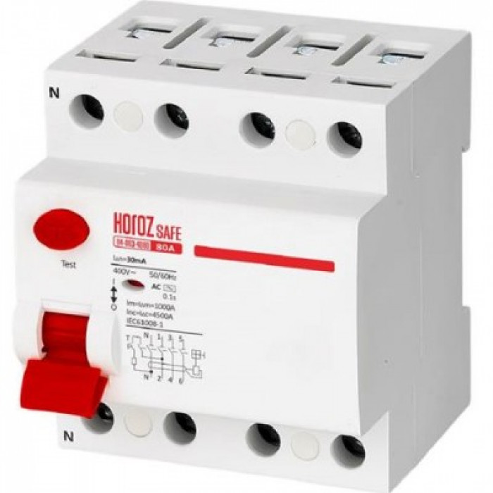 Диференційний автомат SAFE 80А 4P Horoz Electric