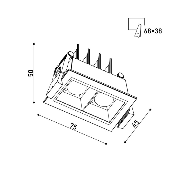 Світильник точковий врізний KLOODI KD-POINT 2X2 4W 3K BK