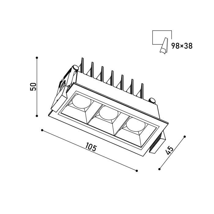 Світильник точковий врізний KLOODI KD-POINT 3X2 6W 3K BK