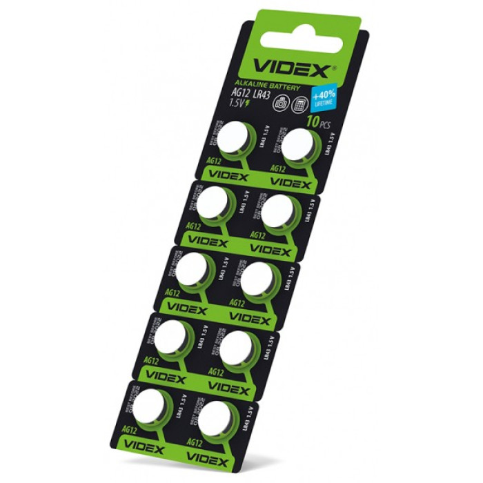 Батарейка годинникова Videx AG12/LR43 BLISTER CARD 10 шт (AG12/10B/1.5V)