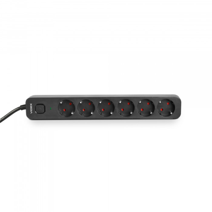 Мережевий подовжувач VIDEX ONCORD з/з 6п 3м (3x1.5мм) з кнопкою Black (VF-PD63G-B)