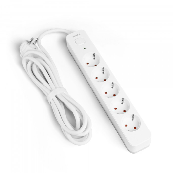 Мережевий подовжувач VIDEX ONCORD з/з 5п 3м (3x1.5мм) з кнопкою White (VF-PD53G-W)