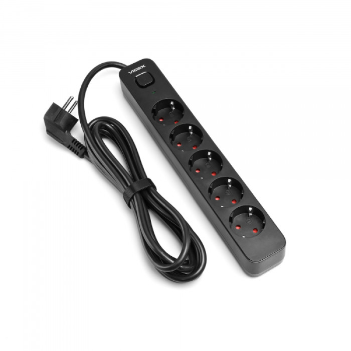 Мережевий подовжувач VIDEX ONCORD з/з 5п 3м (3x1.5мм) з кнопкою Black (VF-PD53G-B)