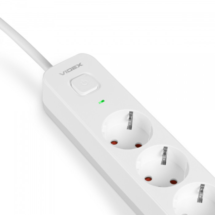 Мережевий подовжувач VIDEX ONCORD з/з 5п 3м (3x1.5мм) з кнопкою White (VF-PD53G-W)