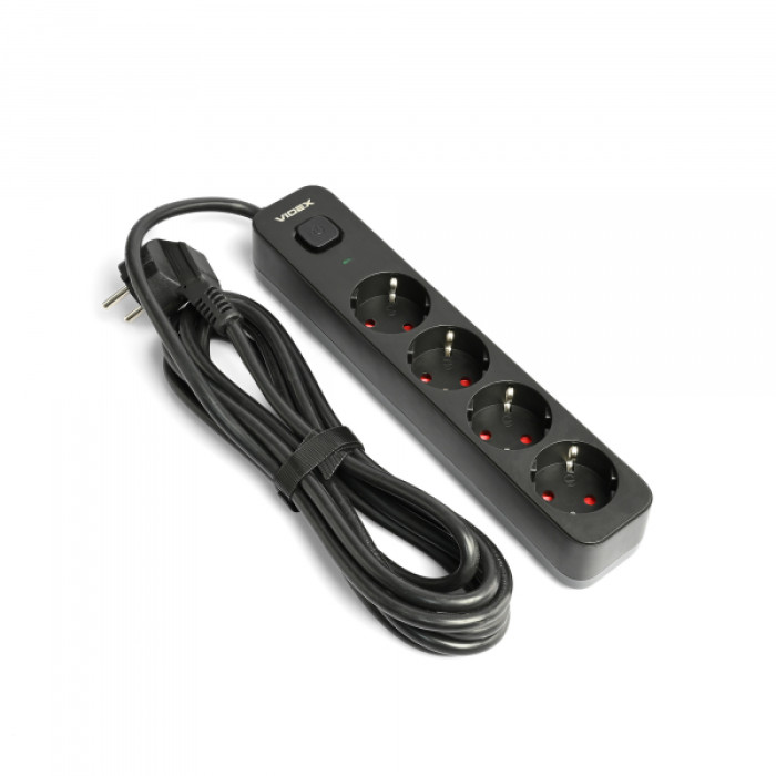 Мережевий подовжувач VIDEX ONCORD з/з 4п 3м (3x1.5мм) з кнопкою Black (VF-PD43G-B)