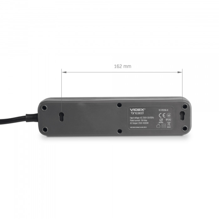 Мережевий подовжувач VIDEX ONCORD з/з 3п 3м (3x1.5мм) з кнопкою Black (VF-PD33G-B)