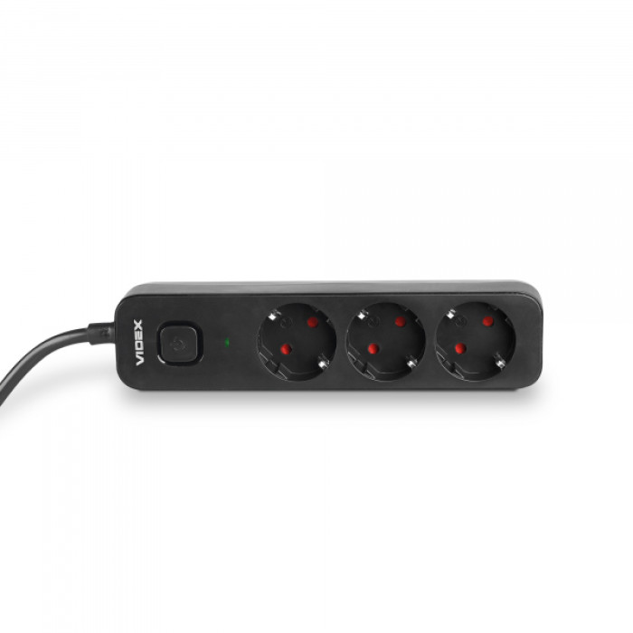 Мережевий подовжувач VIDEX ONCORD з/з 3п 3м (3x1.5мм) з кнопкою Black (VF-PD33G-B)