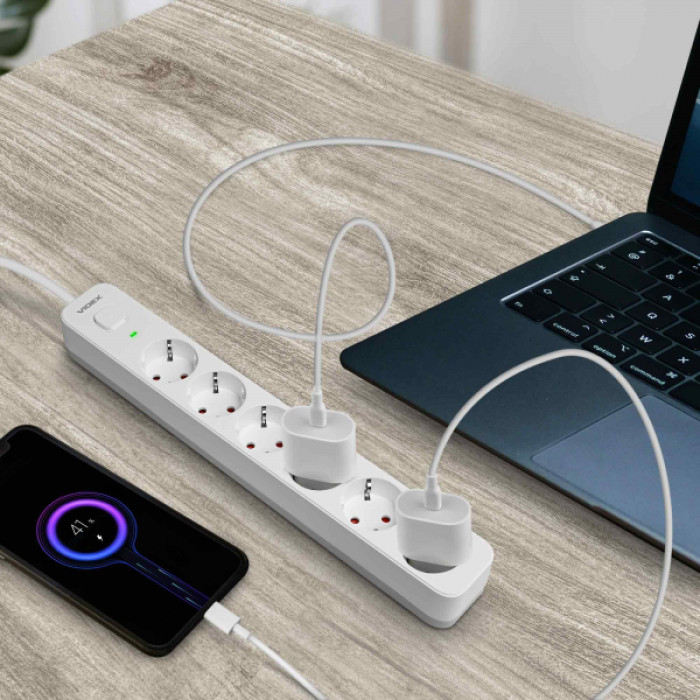 Мережевий подовжувач VIDEX ONCORD з/з 6п 3м (3x1.5мм) з кнопкою White (VF-PD63G-W)