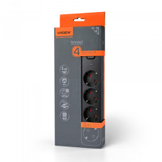Мережевий подовжувач VIDEX ONCORD з/з 4п 3м (3x1.5мм) з кнопкою Black (VF-PD43G-B)