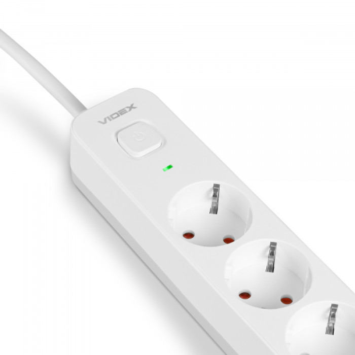 Мережевий подовжувач VIDEX ONCORD з/з 6п 3м (3x1.5мм) з кнопкою White (VF-PD63G-W)