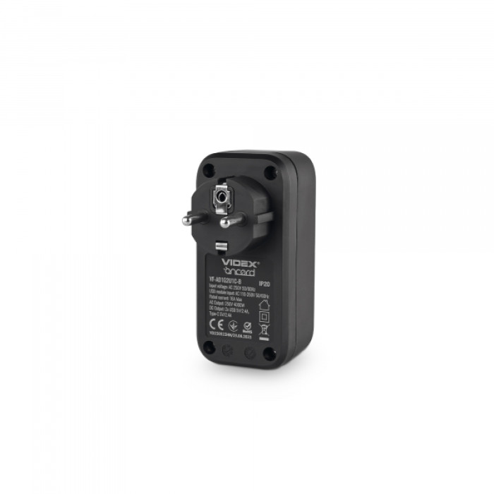 Мережевий адаптер VIDEX ONCORD з/з 1п 2.4A 2USB+USB-C Black (VF-AD1G2U1C-B)