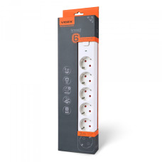 Мережевий подовжувач VIDEX ONCORD з/з 6п 3м (3x1.5мм) з кнопкою White (VF-PD63G-W)
