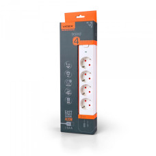 Мережевий подовжувач VIDEX ONCORD з/з 4п 3м (3x1.5мм) 3.4А USB(QC3.0) +USB-C(PD20W) з кнопкою White (VF-PD43G1QC1PD-W)