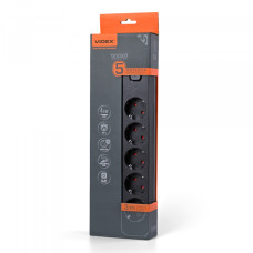 Мережевий подовжувач VIDEX ONCORD з/з 5п 3м (3x1.5мм) з кнопкою Black (VF-PD53G-B)