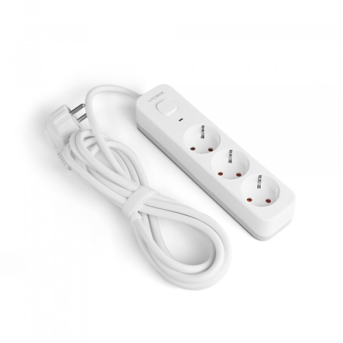 Мережевий подовжувач VIDEX ONCORD з/з 3п 3м (3x1.5мм) з кнопкою White (VF-PD33G-W)