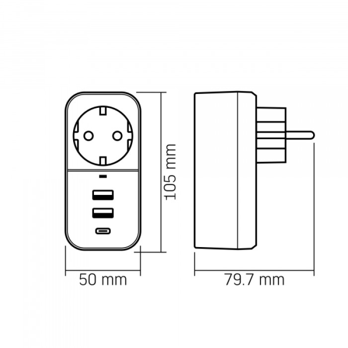 Мережевий адаптер VIDEX ONCORD з/з 1п 2.4A 2USB+USB-C Black (VF-AD1G2U1C-B)