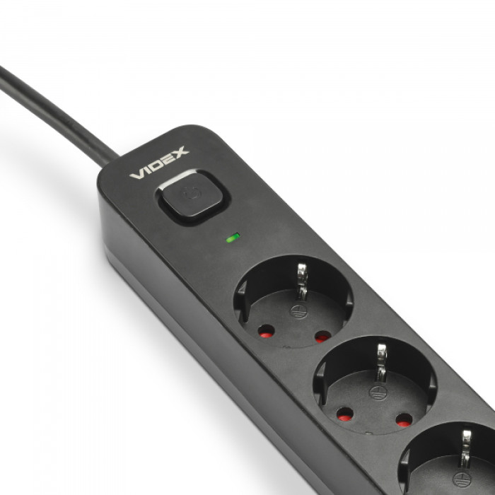 Мережевий подовжувач VIDEX ONCORD з/з 5п 3м (3x1.5мм) з кнопкою Black (VF-PD53G-B)