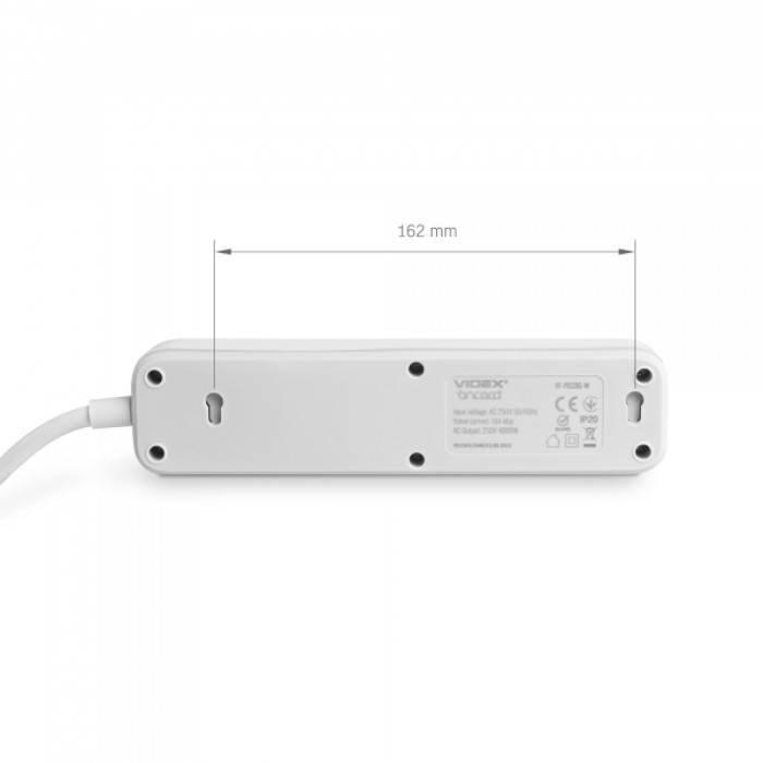 Мережевий подовжувач VIDEX ONCORD з/з 3п 3м (3x1.5мм) з кнопкою White (VF-PD33G-W)